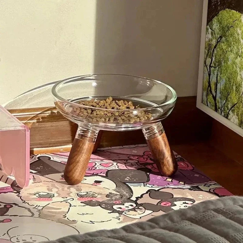 Gamelle surélevée en verre pour chat - Style moderne