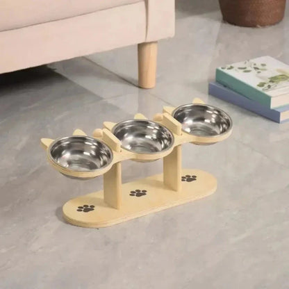 Gamelle Triple Bois Chat - Pratique et Confort
