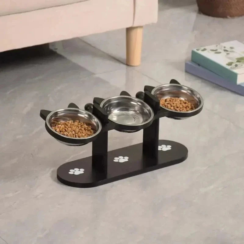 Gamelle Triple Bois Chat - Pratique et Confort