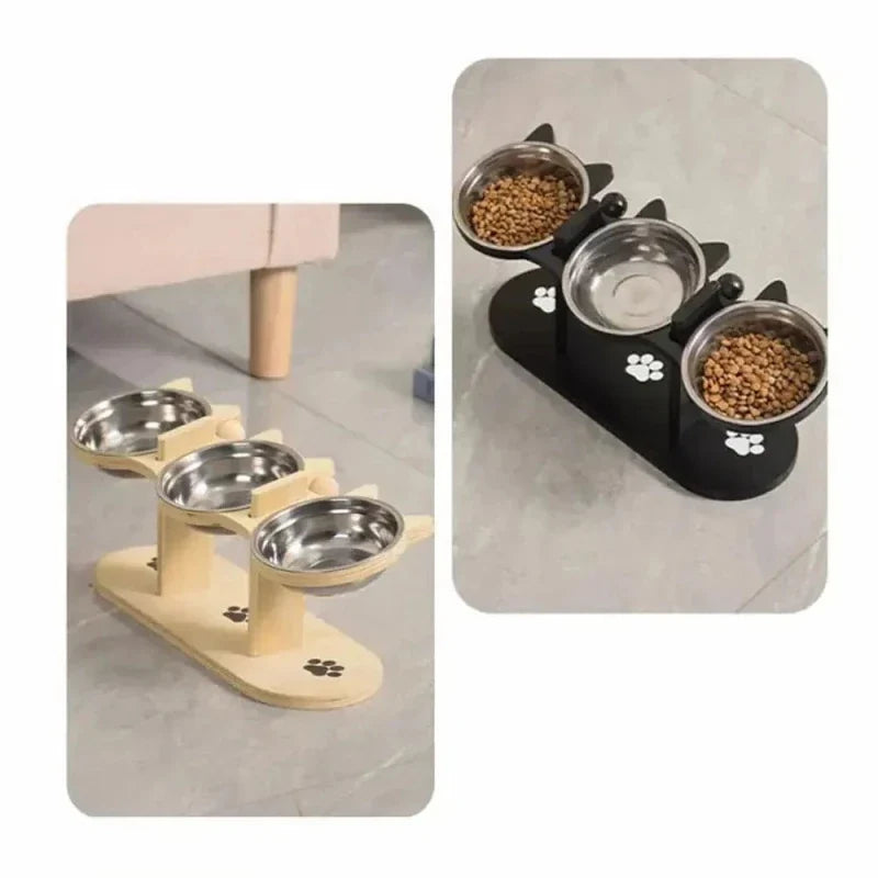 Gamelle Triple Bois Chat - Pratique et Confort