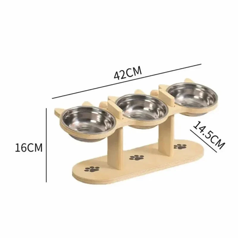 Gamelle Triple Bois Chat - Pratique et Confort