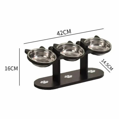 Gamelle Triple Bois Chat - Pratique et Confort