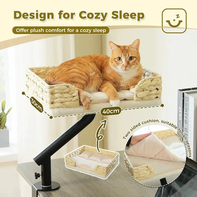 Lit Rotatif pour Chat - Support Bureau 360°