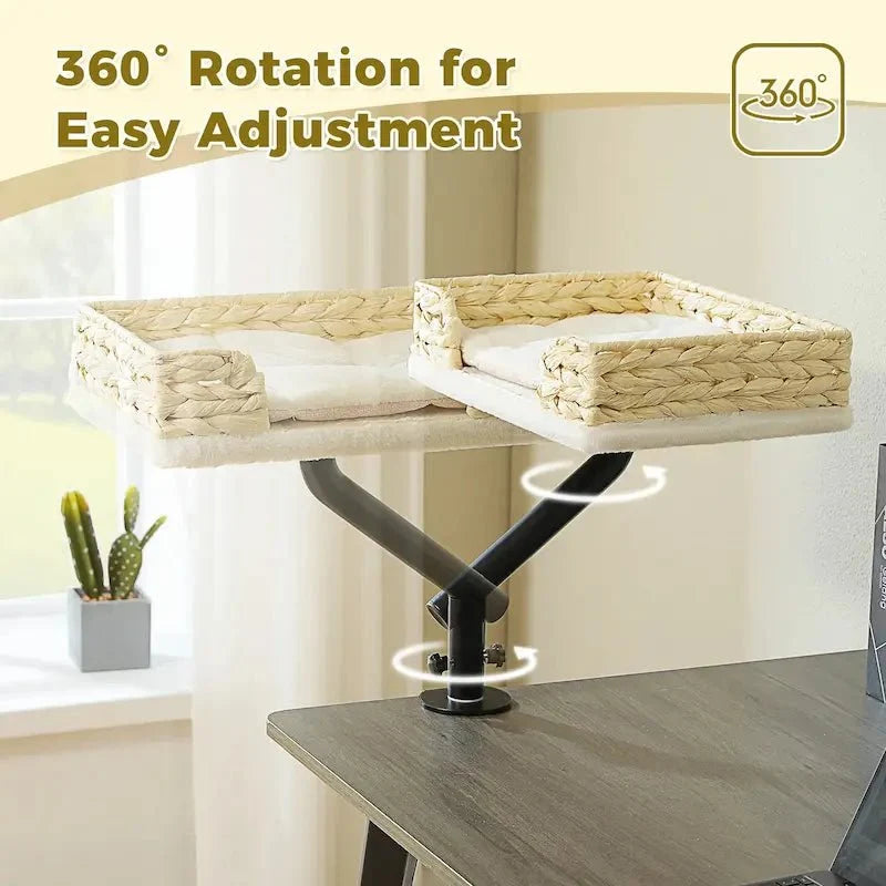 Lit Rotatif pour Chat - Support Bureau 360°