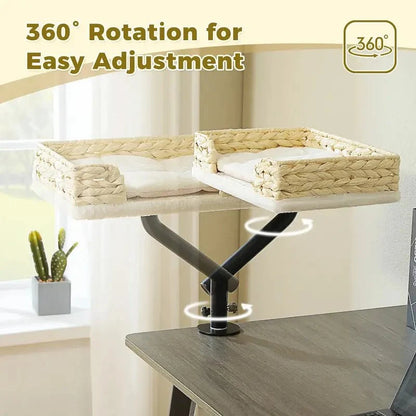Lit Rotatif pour Chat - Support Bureau 360°