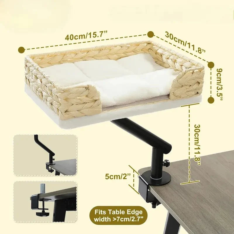 Lit Rotatif pour Chat - Support Bureau 360°