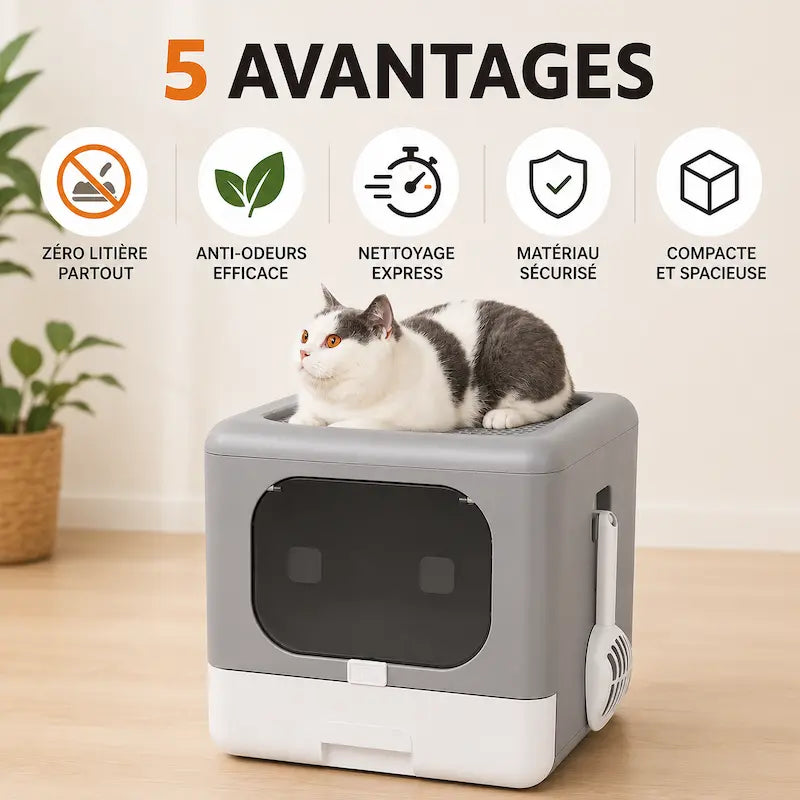 Maison de Toilette Chat Cube - Pratique et Facile