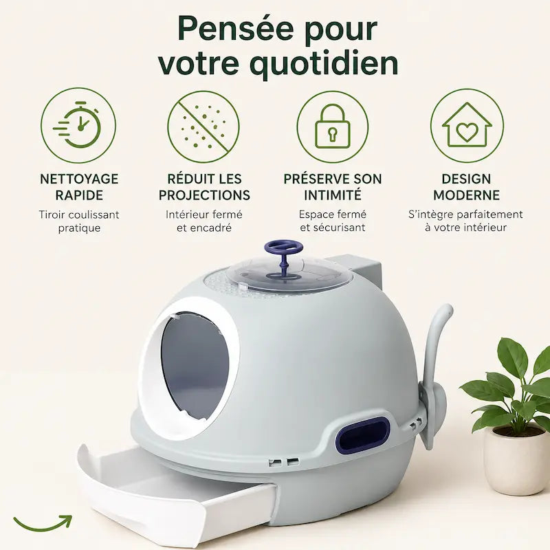 Maison de Toilette Chat avec Tiroir - Nettoyage Facile