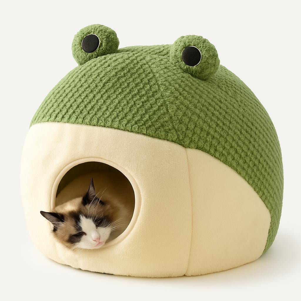 Niche en Peluche Grenouille pour Chat - Confort et Chaleur