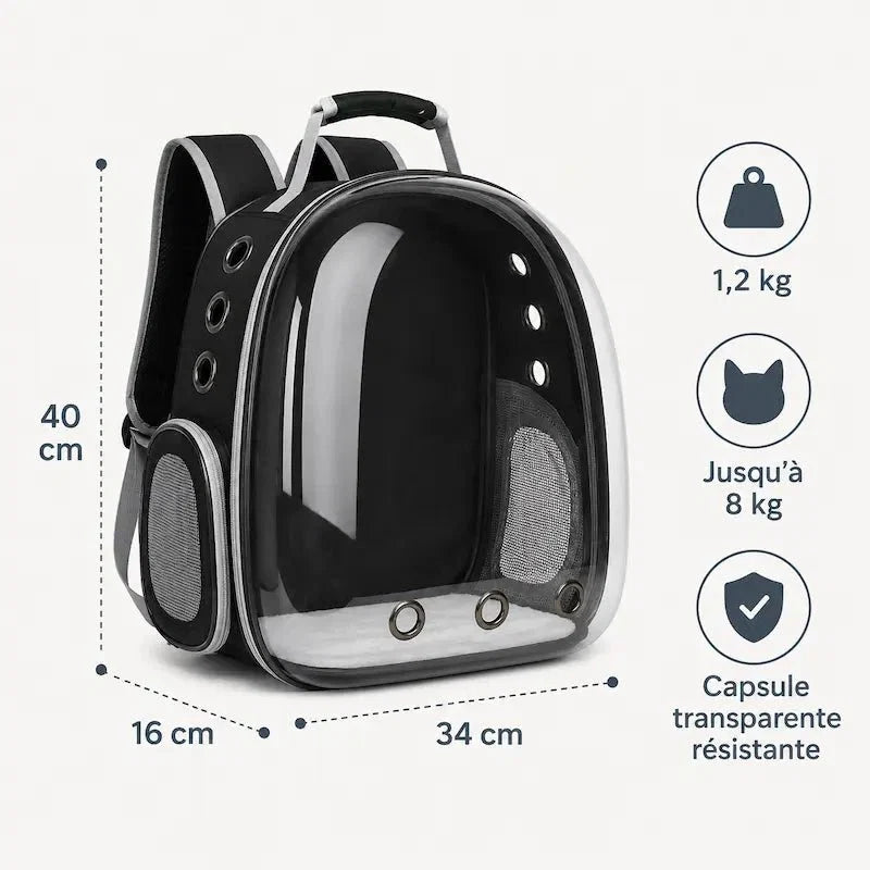 Sac à Dos Bulle Chat - Vue Panoramique 180°