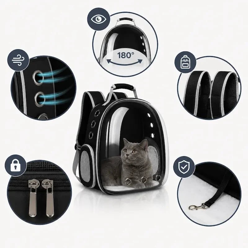 Sac à Dos Bulle Chat - Vue Panoramique 180°