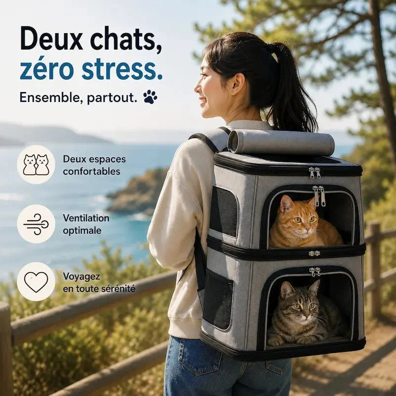 Sac à Dos Chat 2 Compartiments Pratique