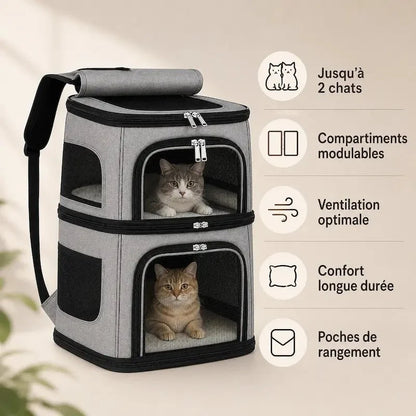 Sac à Dos Chat 2 Compartiments Pratique