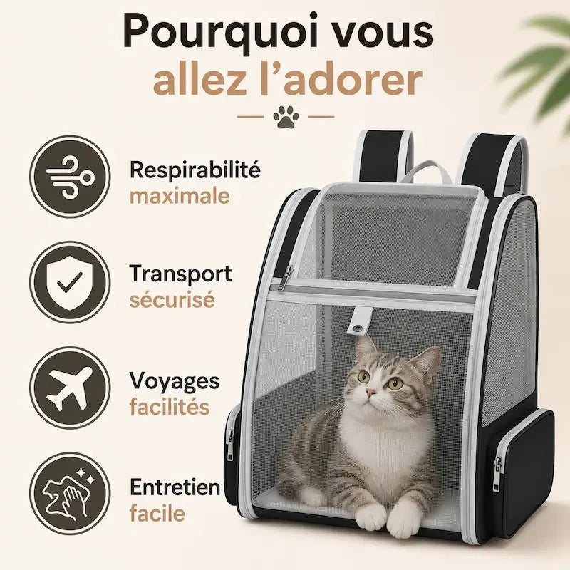 Sac à Dos Chat Respirant - Ventilation Optimale
