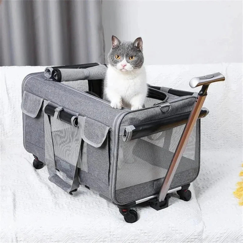 Sac de Transport Chat à Roulettes - Pratique et Spacieux