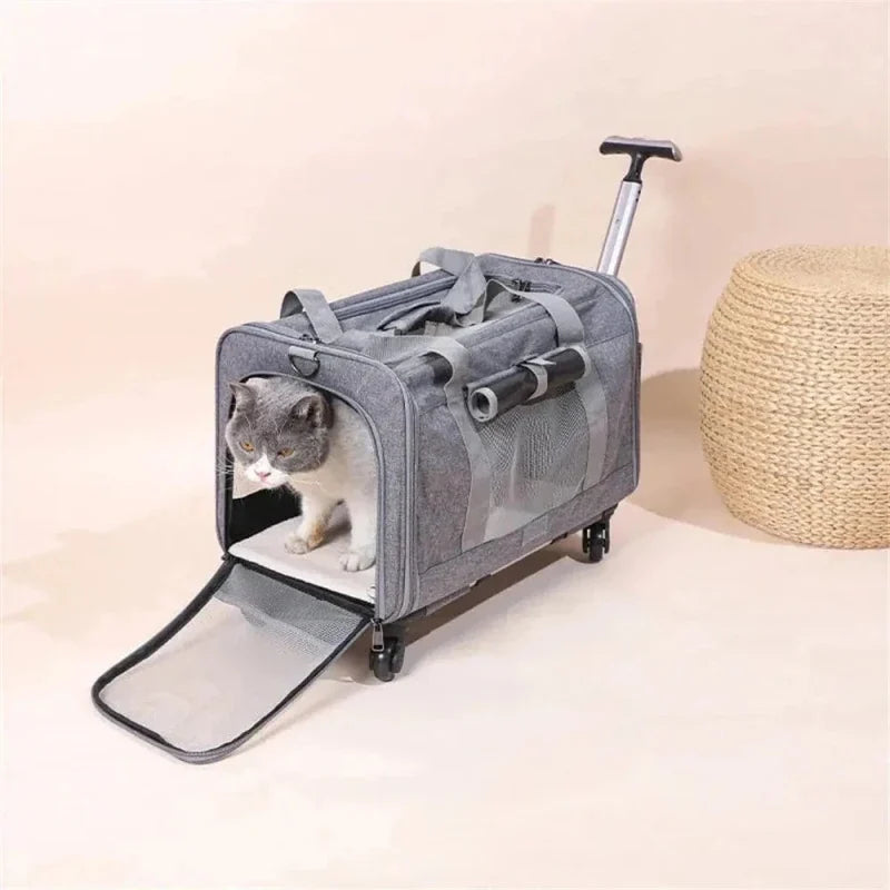 Sac de Transport Chat à Roulettes - Pratique et Spacieux