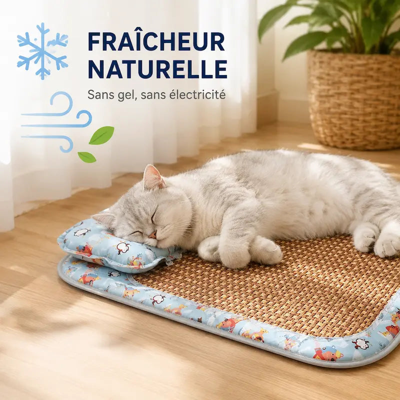 Tapis Litière Chat Rafraîchissant en Rotin