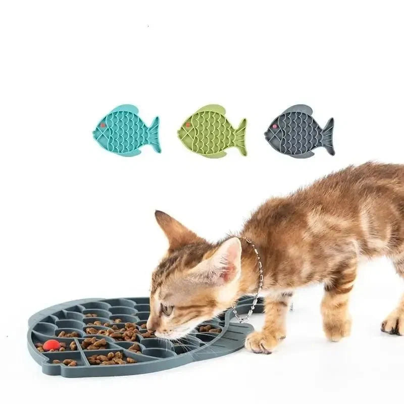 Tapis Antidérapant Gamelle Chat - Forme Poisson